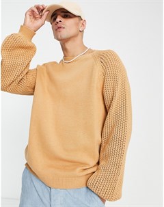 Вязаный oversized джемпер светло коричневого цвета с контрастными рукавами Asos design