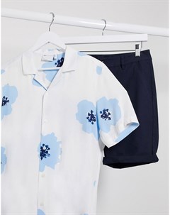 Синяя рубашка с отложным воротником и крупным цветочным принтом Asos design