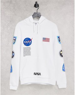 Худи белого цвета с принтами и вышивкой символики NASA Asos design