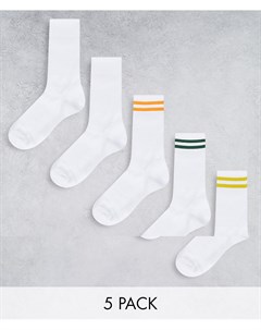 Набор из 5 пар носков для тенниса белого цвета с полосками Jack & jones