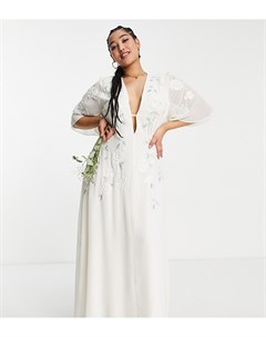 Свадебное платье макси цвета слоновой кости с глубоким вырезом и вышивкой Bridal Hope & ivy plus