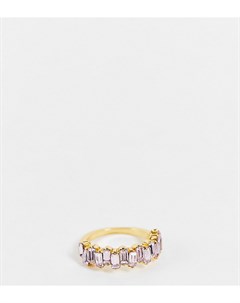 Кольцо с позолотой 14 карат и розовыми кристаллами багетной огранки Asos design