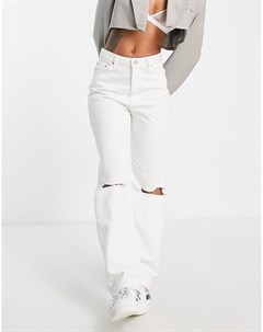 Белые джинсы прямого кроя с завышенной талией рваной отделкой и необработанным низом штанин Na-kd