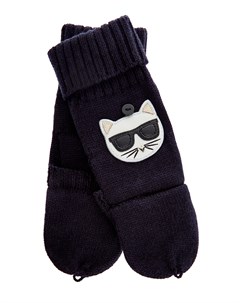 Шерстяные варежки митенки с декором Ikonik Karl и Choupette Karl lagerfeld