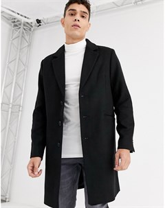 Полушерстяное черное пальто Asos design