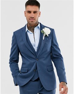 Синий приталенный пиджак из саржи wedding Asos design