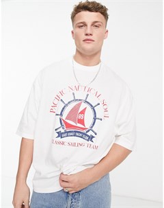 Белая футболка в стиле oversized с принтом яхты спереди Asos design