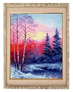 Алмазная мозаика Закат в зимнем лесу 24 цвета без рамки Милато