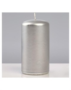 Свеча цилиндр лакированная 6 11 5 см серебряная металлик Poland trend decor candle