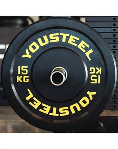 Диск каучуковый для штанги тренировочный желтый 15кг Yousteel