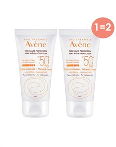 Солнцезащитный крем с минеральным экраном SPF50 без отдушек 2 х 50 мл Suncare Avene