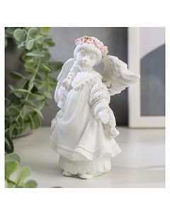 Сувенир полистоун Девочка ангел в белоснежном кружевном платье с косой 12х10х4 7 см Nnb