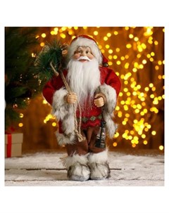 Дед мороз в красной шубке с фонариком и мешочком 30 см Зимнее волшебство