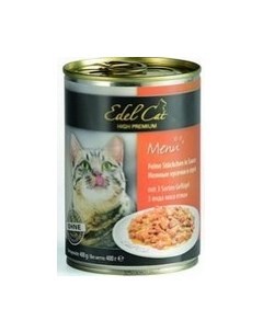 Влажный корм Консервы Эдель Кэт для кошек нежные кусочки в соусе 3 вида Мяса цена за упаковку Россия Edel cat