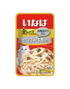 Kinnodashi влажный корм для кошек с куриным филе и говядиной кусочки в бульоне в паучах 60 г Inaba