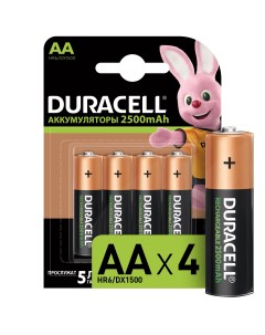 Аккумуляторные батарейки AA HR6 2500 mAh 4 шт Duracell