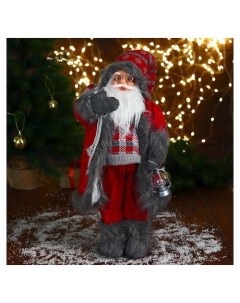 Дед мороз В красном клетчатом свитере с фонариком 23х45 см Зимнее волшебство