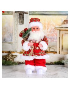 Дед мороз Клетчатый колпак с подарками 28 см без музыки с подсветкой Зимнее волшебство