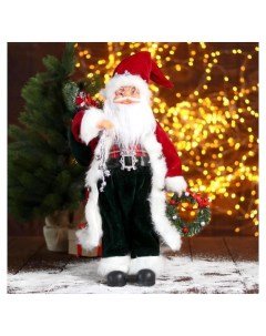 Дед мороз В красной шубке с новогодним венком 24х45 см Зимнее волшебство