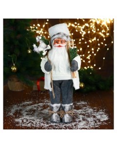 Дед мороз В белом свитере с лыжами двигается 17х45 см Зимнее волшебство