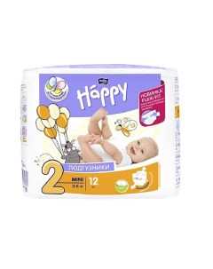 Подгузники для детей Mini с эластичными боковинками 12 Bella baby happy