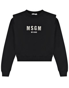 Черный свитшот с белым логотипом детский Msgm