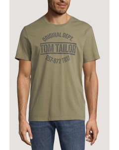 Хлопковая футболка с текстовым принтом Tom tailor