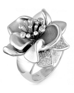 Кольцо Цветок с 15 фианитами из серебра Kabarovsky