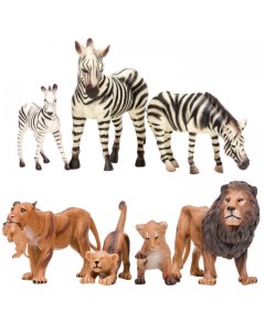 Набор фигурок Мир диких животных Семьи львов и семья зебр 7 предметов Masai mara