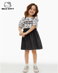 Платье с джинсовой юбкой и принтом Hello Kitty для девочки Gloria jeans