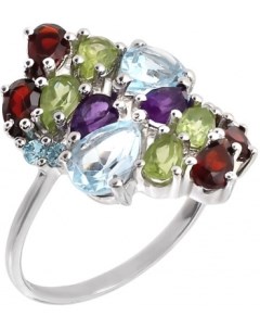Кольцо с россыпью цветных камней из серебра Balex