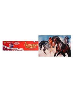 Алмазная мозаика 30 40 см классическая полное заполнение б подрамника Дикие лошади Рыжий кот (red cat toys)