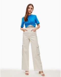 Cветло серые джинсы Wide leg cargo с карманами Gloria jeans