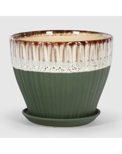 Кашпо керамическое для цветов 25x20см зелено белый Shine pots