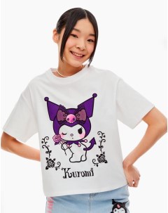 Белая футболка oversize с принтом Kuromi для девочки Gloria jeans