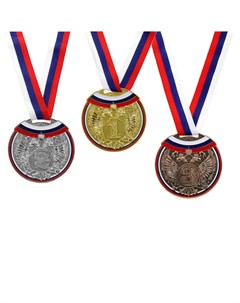 Медаль призовая 014 диам 7 см 3 место триколор цвет бронз с лентой Командор