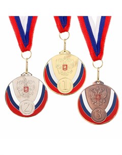 Медаль призовая 050 диам 7 см 2 место триколор цвет сер с лентой Командор