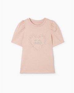 Розовая футболка со стразами и надписью для девочки Gloria jeans