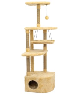 Комплекс когтеточка угловой Логос 4 уровня с домиком и гамаком мех джут бежевый Yami yami когтеточки