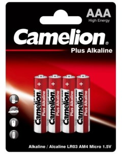 Батарейка LR03 BP4 Alkaline LR03 AAA 1 5 В 1150 мА ч 4 шт в упаковке 7369 Camelion