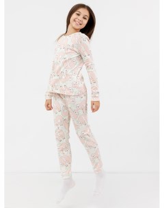 Хлопковый комплект для девочек лонгслив и брюки с большими розовыми ленивцами Mark formelle