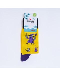 Жёлтые носки с котом в плаще Friday socks