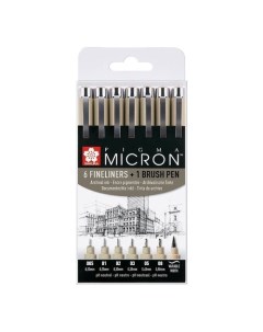 Набор капиллярных ручек Pigma Micron 7 штук 0 2 мм 0 25 мм 0 3 мм 0 35 мм 0 45 мм 0 5 мм brush Sakura