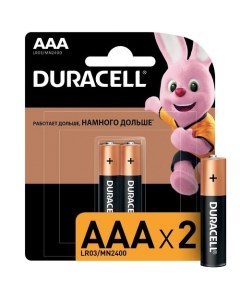 Батарейки AAА LR03 щелочные КОМПЛЕКТ 2 шт в блистере Duracell