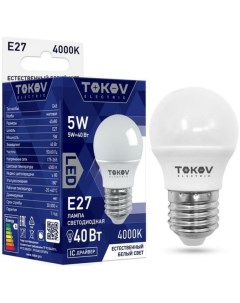 Лампа светодиодная TKE G45 E27 5 4K 5Вт G45 4000К Е27 176 264В Tokov electric