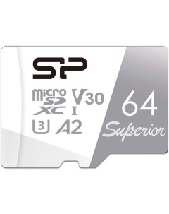 Карта памяти microSDXC UHS I U3 Superior 64ГБ Class 10 SP064GBSTXDA2V20SP переходник SD Silicon power