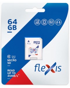 Карта памяти MicroSDXC 64GB FMSD064GU1A UHS I Class 10 U1 c адаптером Flexis