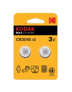 Батарейка Мax Lithium таблетка CR2016 3 В 2 шт Б0037002 Kodak