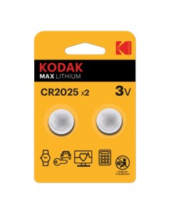 Батарейка Мax Lithium таблетка CR2025 3 В 2 шт Б0037003 Kodak