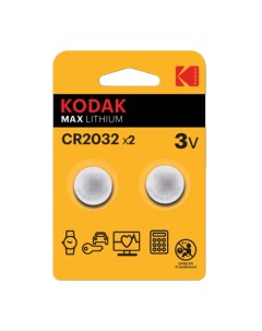 Батарейка Мax Lithium таблетка CR2032 3 В 2 шт Б0037004 Kodak